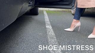 The Driving Goddess - Pedal Pumping - Stuart Weitzman Nude Patent Luxury Stilettos