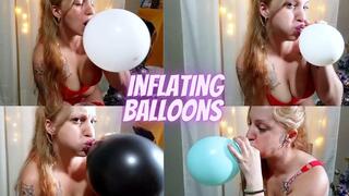 Inflating colorful balloons and cheeks
