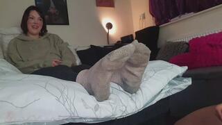 Goddess Laughs At Her Whimpering Stinky Foot Pervert and Let s Him Cum On Her Soles