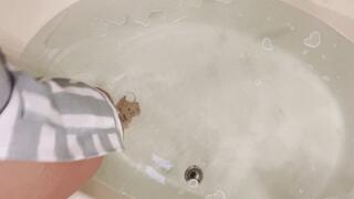 Gardening Apron and rubberized Gloves in the bathtub with "rubber-made" orgasm!