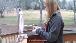 Cheyenne Malone Takes a Smoke Break in Leather Pants & Thigh High Boots