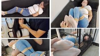 C4SGiantess26 BABY giantess stockings rope bondage overhead tickle feet spank iron cage jeans Vibrator Orgasm control struggle foot fetish ballgag gag