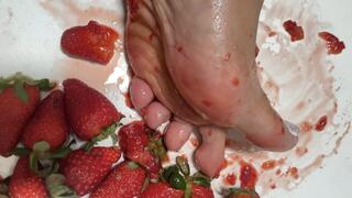 stepping on strawberries for you to eat