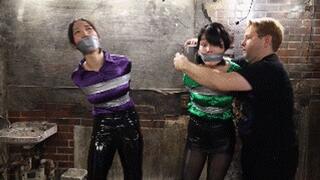 4K AT 60 FPS! MADE IN JAPAN 29: CSI detectives Akane and Kanon Sugawara hogtied, and tightly wraparound tape gagged during an investigation in the underground tunnels of Shinjuku!