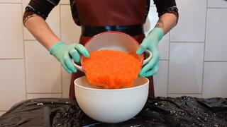 Cooking fetish, salting red caviar