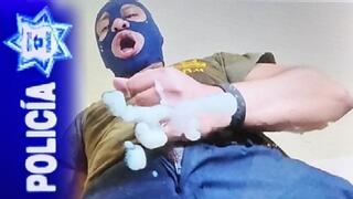 PoliciaUniform 5 CUM On GLASS LycraMask HORIZONTAL ViDEO HD Cop Fetish Uniformes