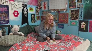 cozy cutie eats soup in bed