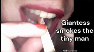 Giantess Smokes Tiny Man