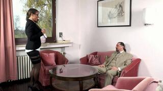 TO GET THE CONTRACT, THIS BUSINESSWOMAN WITH BIG BREASTS OFFERS HIM HER HOLES TO FUCK