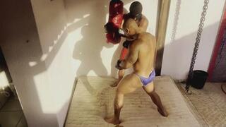 Boxing with intense muscular dominance.