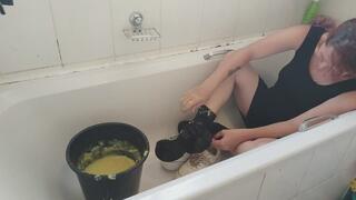 Custard sock and sneaker play