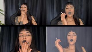 Leaving black lipstick marks on the cigarette