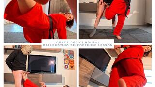 Grace red gi brutal ballbusting sellfdefense lesson