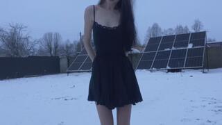 Extremely intensive shaking, trembling from cold on the snow