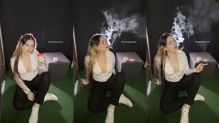 Smoking in workout clothes and white sneakers, vans, blowing big clouds, full body view - Smokingrapunzel - smoking fetish