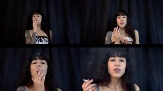 Smoking another cigarette in hot close-ups