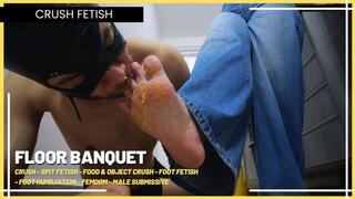 Floor Banquet: Louise Marcada Prepares Food with Her Feet (720 EN SUB) - Crush - Spit Fetish - Food & Object Crush - Foot Fetish - Foot Humiliation - Femdom - Male Submissive