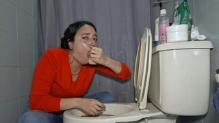Deep throat and vomiting in the toilet