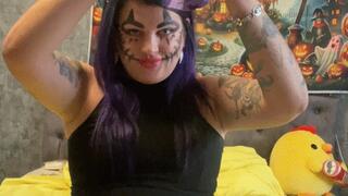 beautiful lady poping balloon