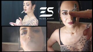 Smoking a Marlboro red titanium in a bodystocking and high heels