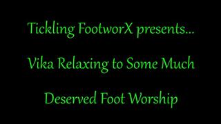 Vika Relaxing to Some Much Deserved Foot Worship