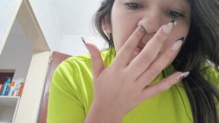 My long nails pick up my snot.