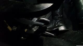 Driving Mercedes Benz SLK in Leather Boots