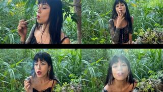 One cigarette after another outdoors