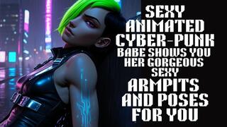 Sexy fantasy Cyber Punk futuristic babe shows you her sexy muscled armpits and poses for you as you watch them