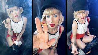 Pretty Smoking Girl Chain smokes marlboro red in Nylons