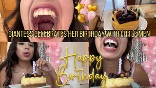 Giantess celebrates her birthday with little men + vore