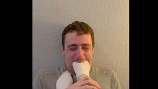 Slave licks my work dirty socks after I get up and takes them deep into his mouth