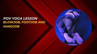 POV yoga lesson blowjob, footjob and handjob