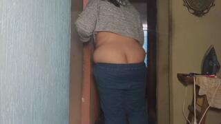 Exposed Cheeks While Sweeping and Ass Crack View