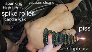 Vacuum cleaner, spike roller, candle wax, spanking, pissing, streptease, high heels, nipple play ... with Mistress GospodaricaEmma and Her slave Wolfy01
