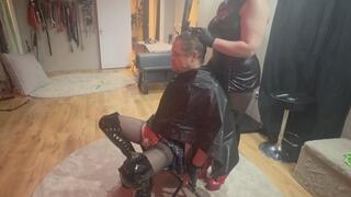 kinky hair cutting hair pulling spittingh use some pee as conditioner humiliation hair