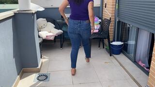 wet jeans and smoking and pee