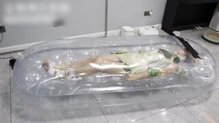 GG89-Cute Asian girl cosplaying as Little Grass God is trapped in a hovercraft.