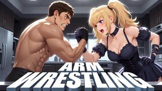 Arm Wrestling & Pin - Female Domination Match in My Kitchen Table