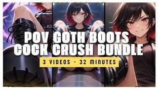 [32min] Giantess Goth Boot Domination Bundle - 3 Clips of Worship, Cock Crush & Bootjob