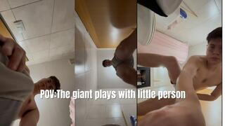 (POV: shrunken) Giant plays with shrunken person.