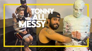 Tonny Tape all taped and messy (1080p) Gay Bondage - Gay Domination - Pie in the face - Pied - Tape Bondage - BDSM