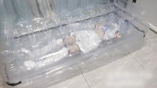 GG105-The girl from cosplay Rem is trapped inside the hovercraft cabin and tries to break free.