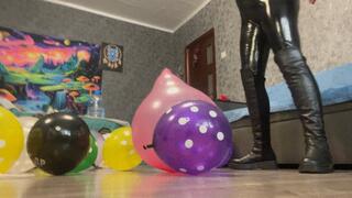 looner girl in boots poping balloons