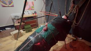 cbt treathmnent with a infusion of NaCL to thicken the penis, then wrap the penis in a bondage and hang them in a toy . Pink waxt balls