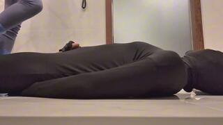 Kicking cum out of balls in trendy socks