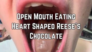 Open Mouth Eating Heart Shaped Reese's Chocolate 4k HD | Mouth Sounds | Messy Eating | Chewing