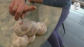 Filled Cakes under two booted Girls