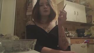 Magdalena Coughs Black Lungs Smokes Deep, Spits it into a Plate