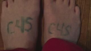 BLONDE HARDWOOD FLOOR MARKER ON BAREFEET